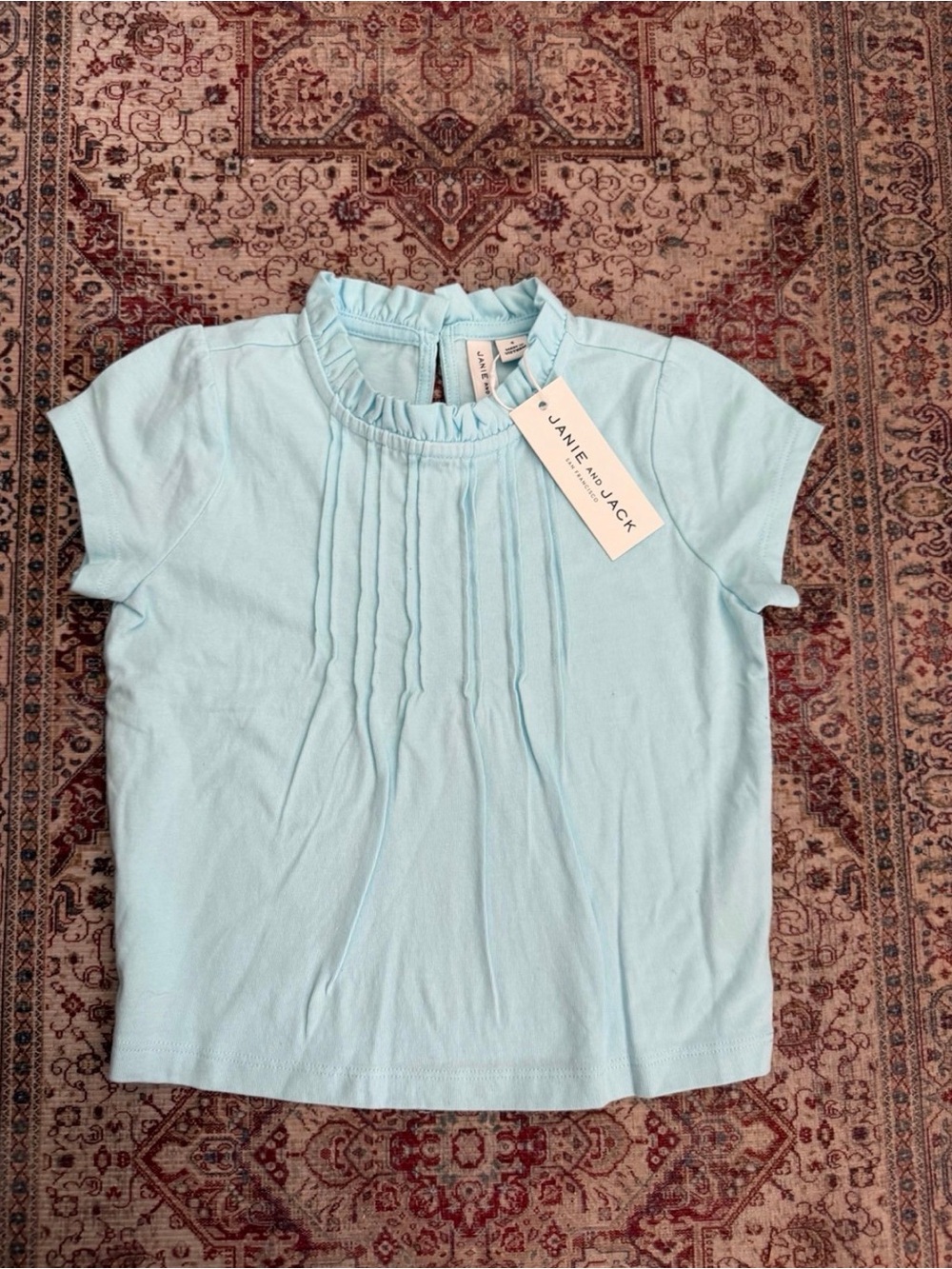 Janie and Jack Light Blue Pleated Ruffle Neck Tee